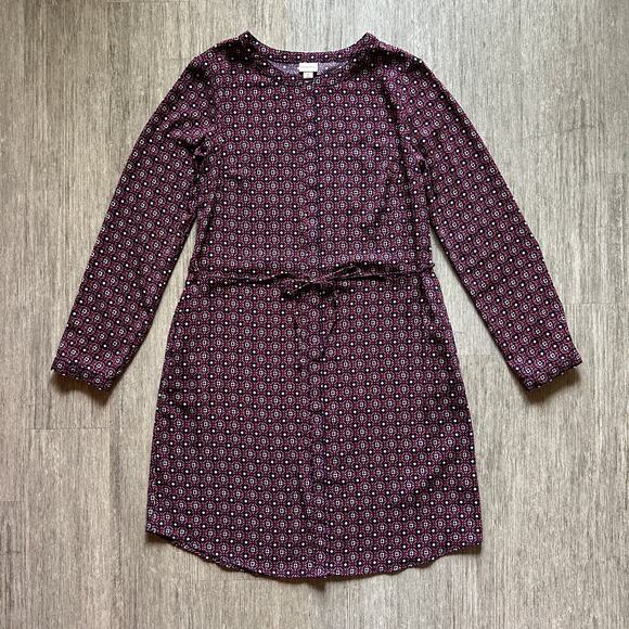 Merona Navy/Pink/Orange/White Patterned Button Down Shirt Dress Size Medium - Picture 1 of 10